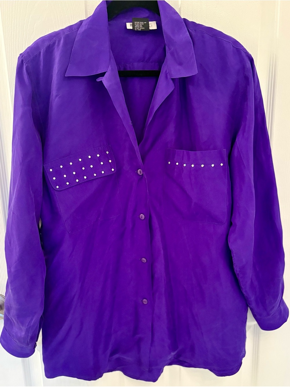 Vintage 80’s The Icing 100% Silk Crystal Embellished Royal Purple Button-Down